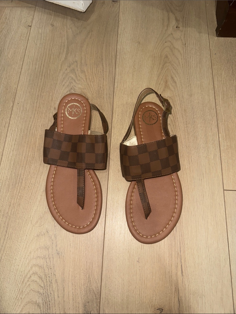 MKS Brown Checkered Leather Sandals